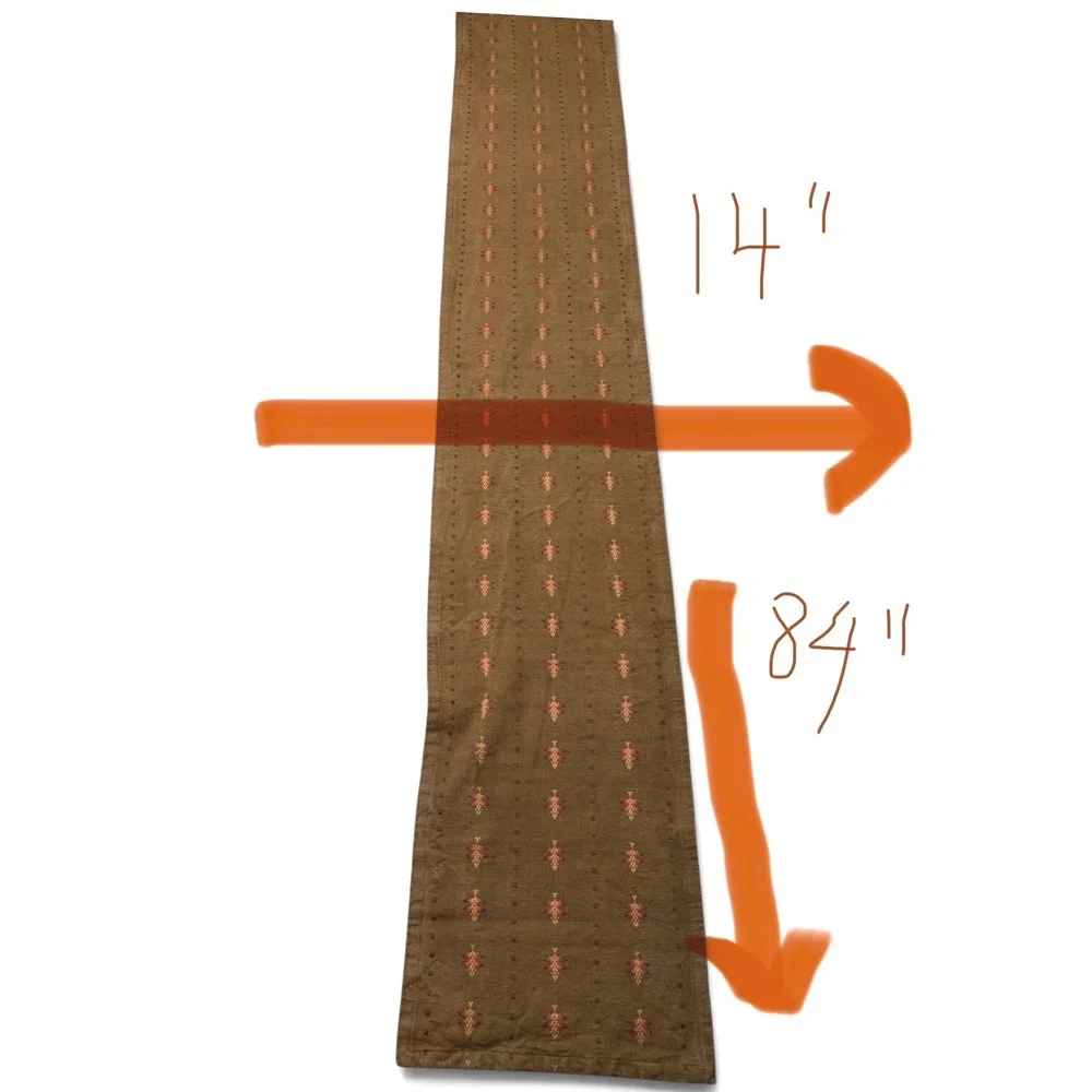 Brown Woven Table Runner 84x14 Autumn Harvest Embroidered Leaf Pattern Rustic